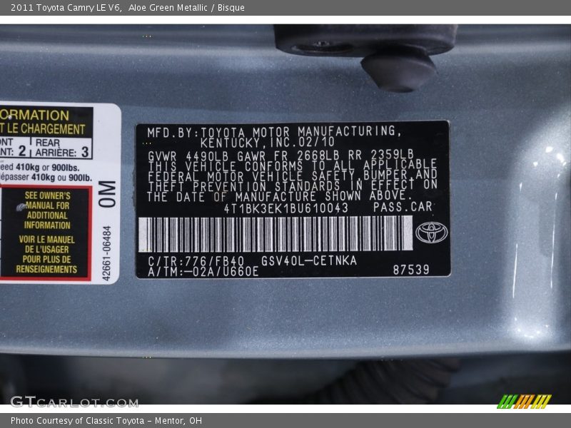 Aloe Green Metallic / Bisque 2011 Toyota Camry LE V6