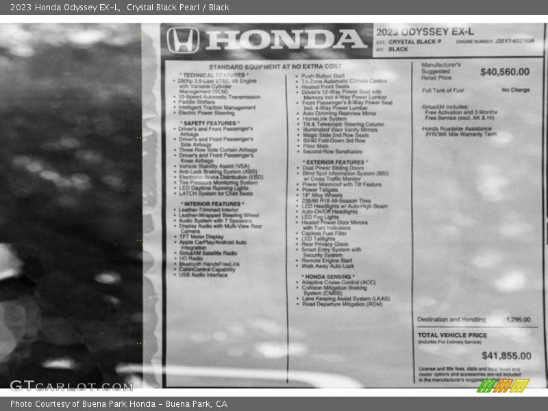 Crystal Black Pearl / Black 2023 Honda Odyssey EX-L