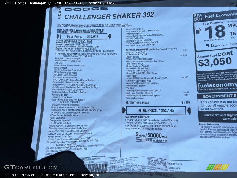  2023 Challenger R/T Scat Pack Shaker Window Sticker