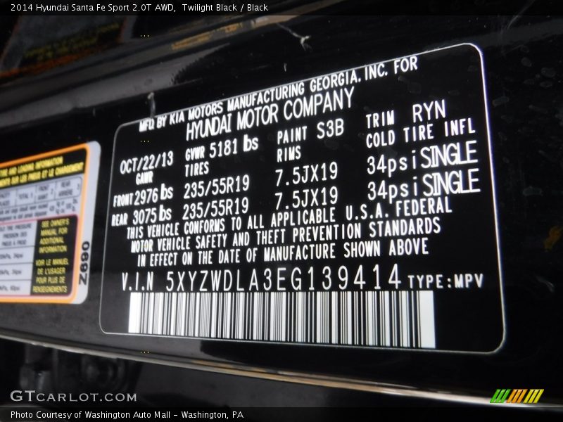 Twilight Black / Black 2014 Hyundai Santa Fe Sport 2.0T AWD