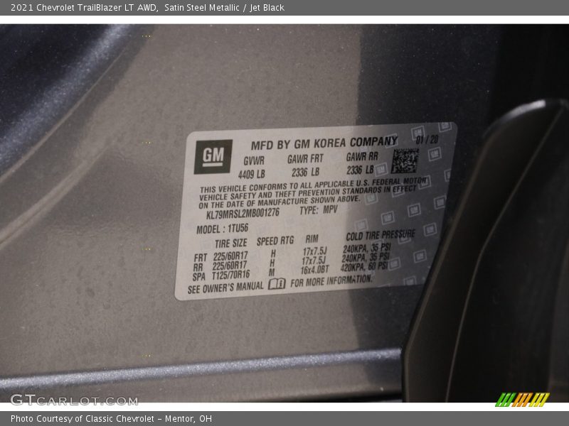Satin Steel Metallic / Jet Black 2021 Chevrolet TrailBlazer LT AWD