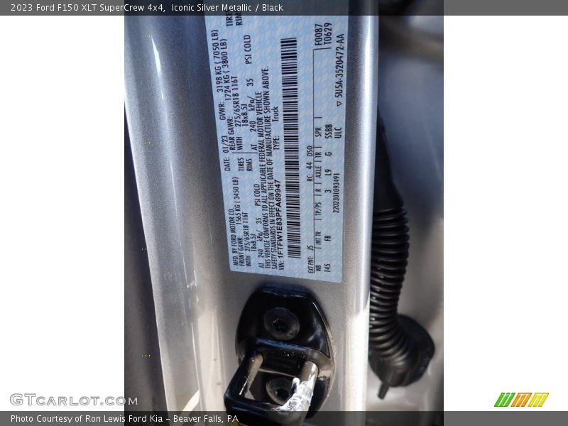 2023 F150 XLT SuperCrew 4x4 Iconic Silver Metallic Color Code JS