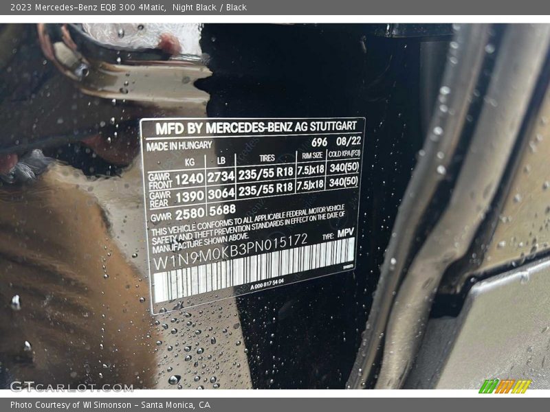 2023 EQB 300 4Matic Night Black Color Code 696