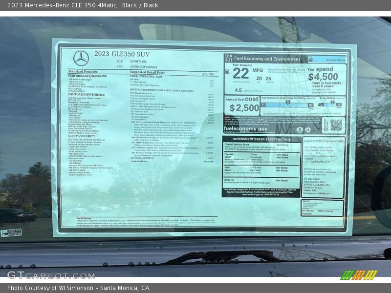  2023 GLE 350 4Matic Window Sticker