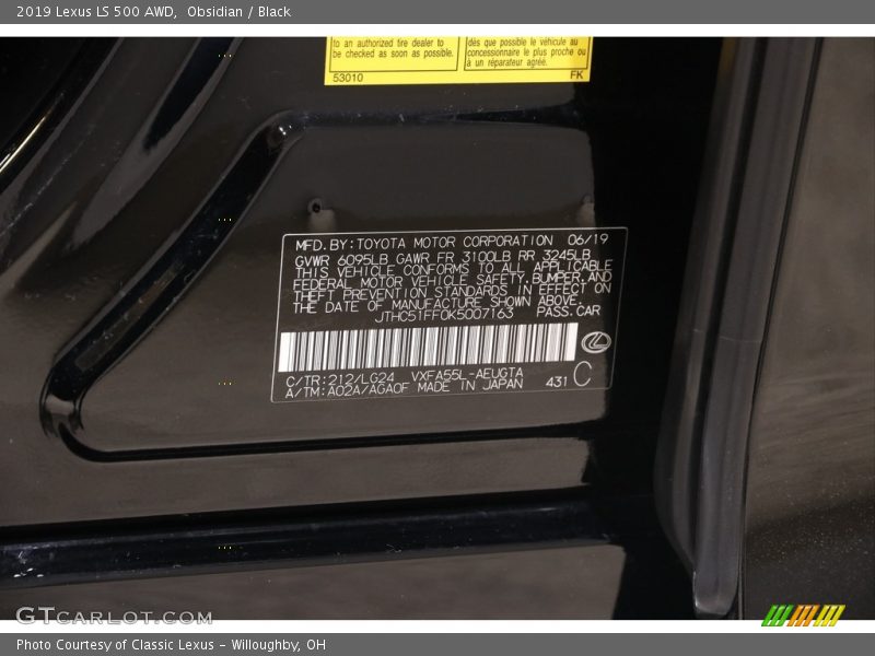 Obsidian / Black 2019 Lexus LS 500 AWD