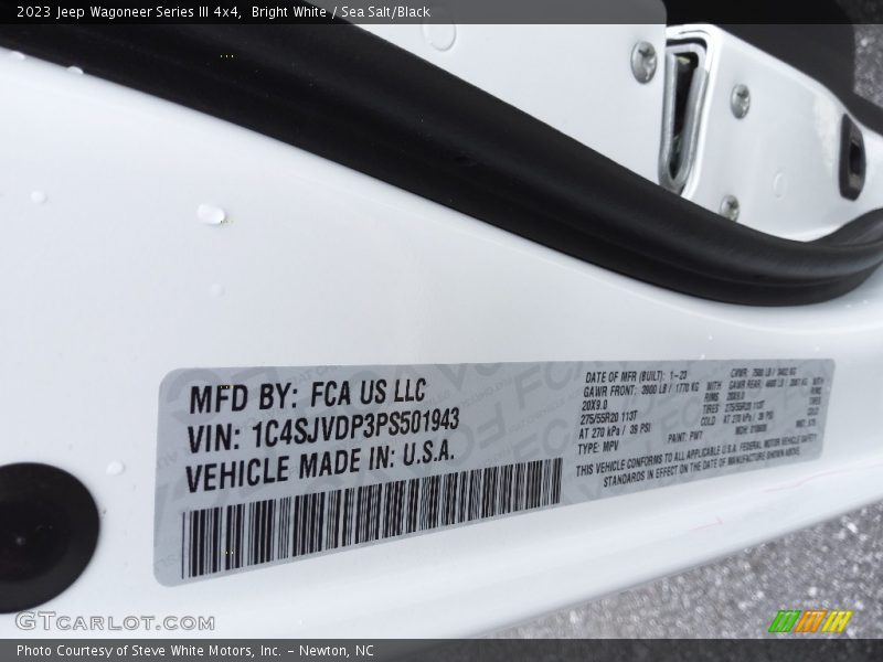 2023 Wagoneer Series III 4x4 Bright White Color Code PW7