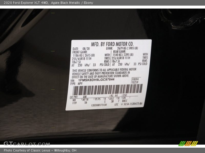 Agate Black Metallic / Ebony 2020 Ford Explorer XLT 4WD