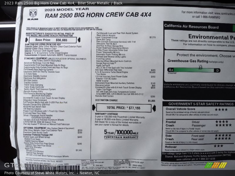  2023 2500 Big Horn Crew Cab 4x4 Window Sticker