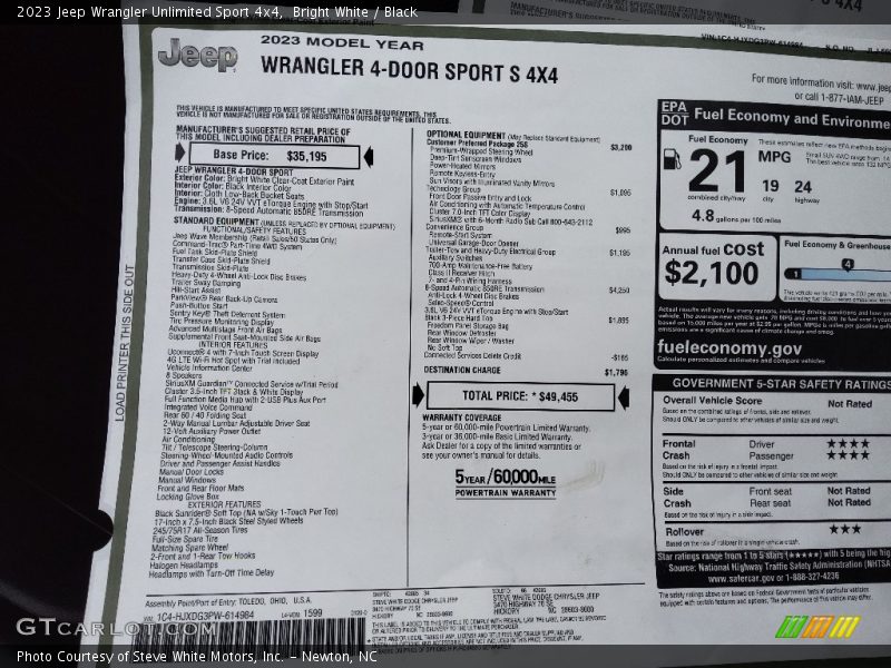  2023 Wrangler Unlimited Sport 4x4 Window Sticker