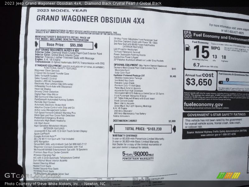  2023 Grand Wagoneer Obsidian 4x4 Window Sticker