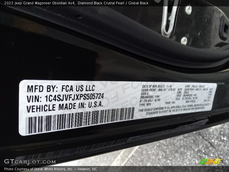 2023 Grand Wagoneer Obsidian 4x4 Diamond Black Crystal Pearl Color Code PXJ