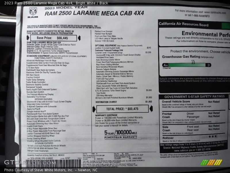  2023 2500 Laramie Mega Cab 4x4 Window Sticker