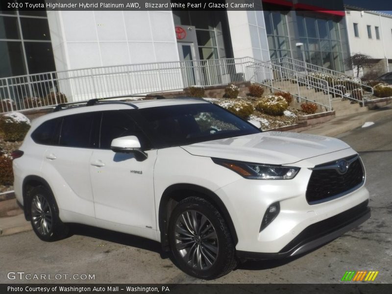 Blizzard White Pearl / Glazed Caramel 2020 Toyota Highlander Hybrid Platinum AWD