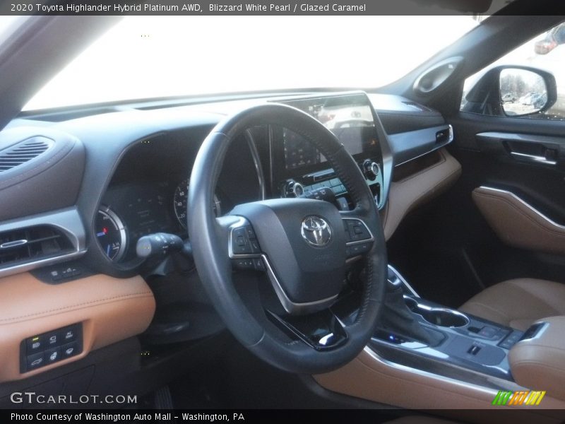 Blizzard White Pearl / Glazed Caramel 2020 Toyota Highlander Hybrid Platinum AWD