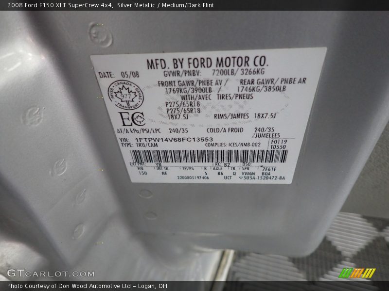Silver Metallic / Medium/Dark Flint 2008 Ford F150 XLT SuperCrew 4x4