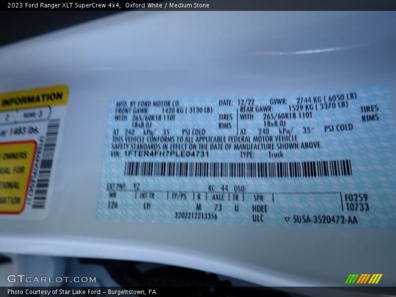Oxford White / Medium Stone 2023 Ford Ranger XLT SuperCrew 4x4