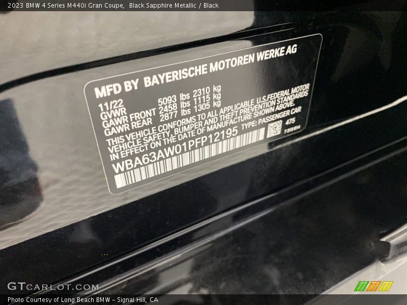 Black Sapphire Metallic / Black 2023 BMW 4 Series M440i Gran Coupe