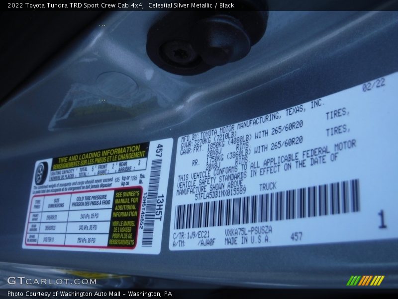 2022 Tundra TRD Sport Crew Cab 4x4 Celestial Silver Metallic Color Code 1J9