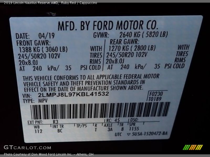 Ruby Red / Cappuccino 2019 Lincoln Nautilus Reserve AWD