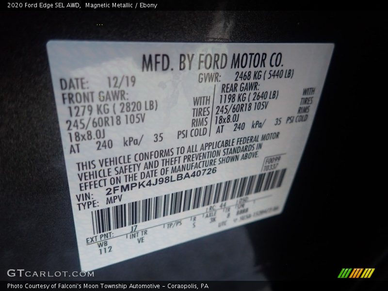 Magnetic Metallic / Ebony 2020 Ford Edge SEL AWD