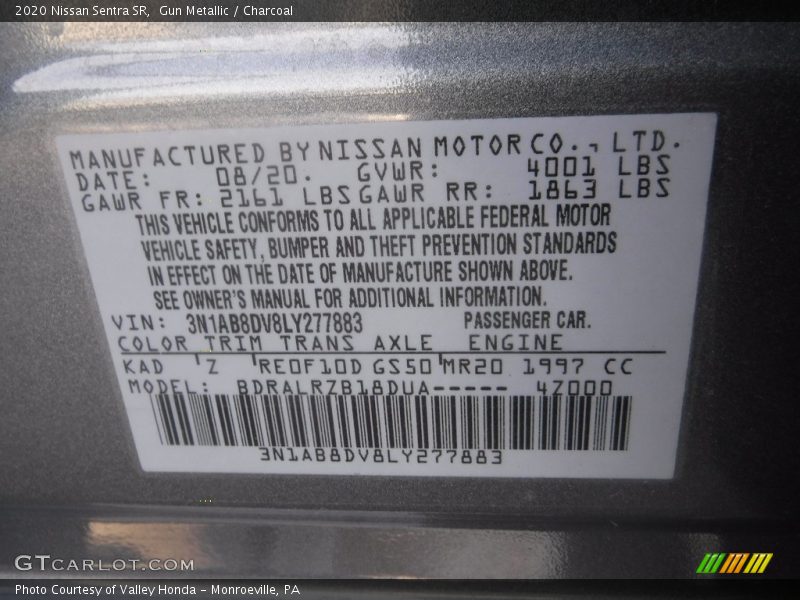 Gun Metallic / Charcoal 2020 Nissan Sentra SR