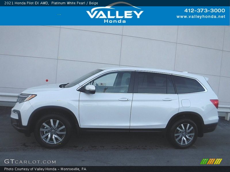 Platinum White Pearl / Beige 2021 Honda Pilot EX AWD