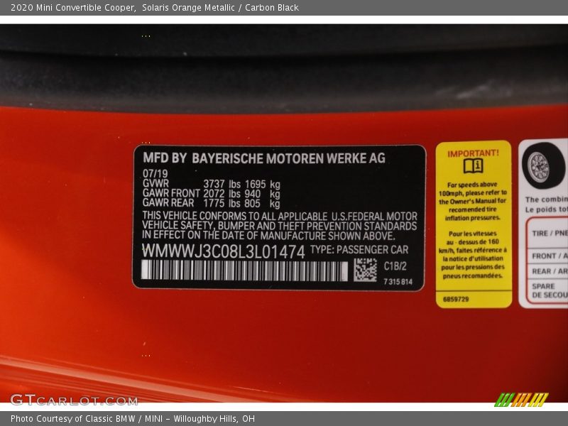 2020 Convertible Cooper Solaris Orange Metallic Color Code C1B