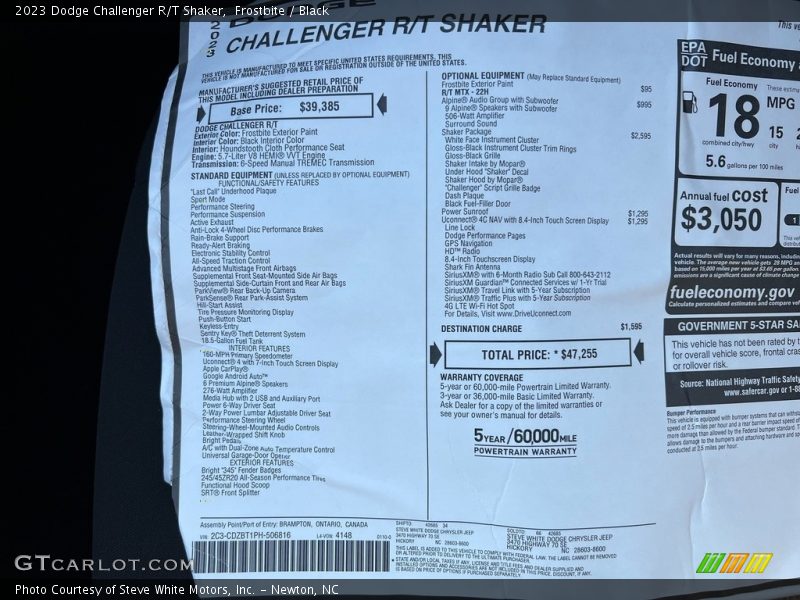  2023 Challenger R/T Shaker Window Sticker