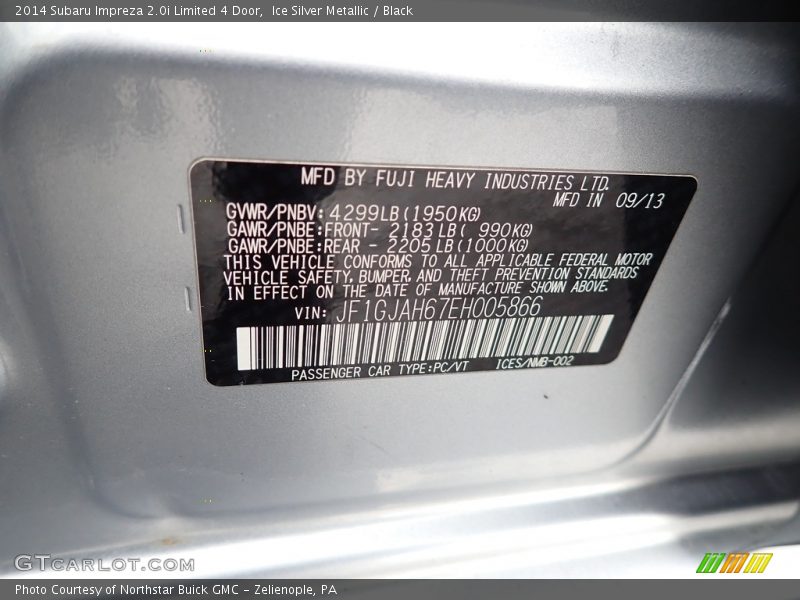 Ice Silver Metallic / Black 2014 Subaru Impreza 2.0i Limited 4 Door