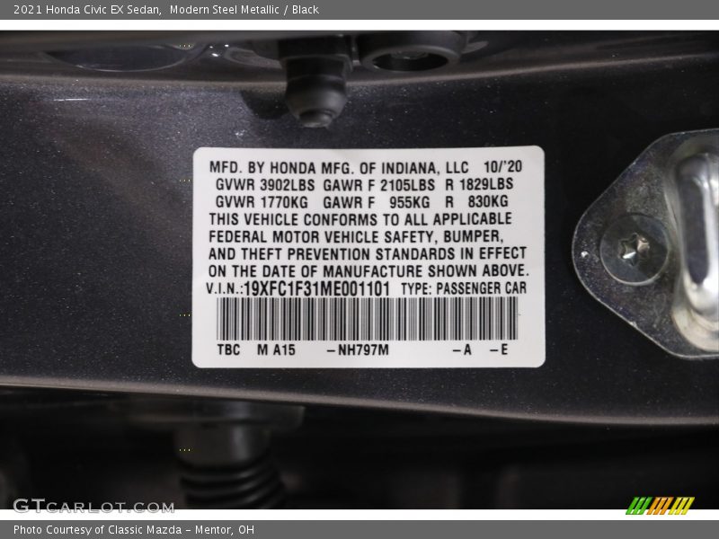 Modern Steel Metallic / Black 2021 Honda Civic EX Sedan