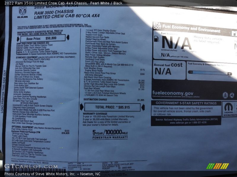 Pearl White / Black 2022 Ram 3500 Limited Crew Cab 4x4 Chassis