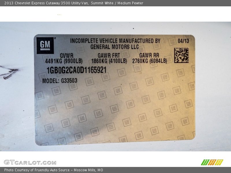 Summit White / Medium Pewter 2013 Chevrolet Express Cutaway 3500 Utility Van