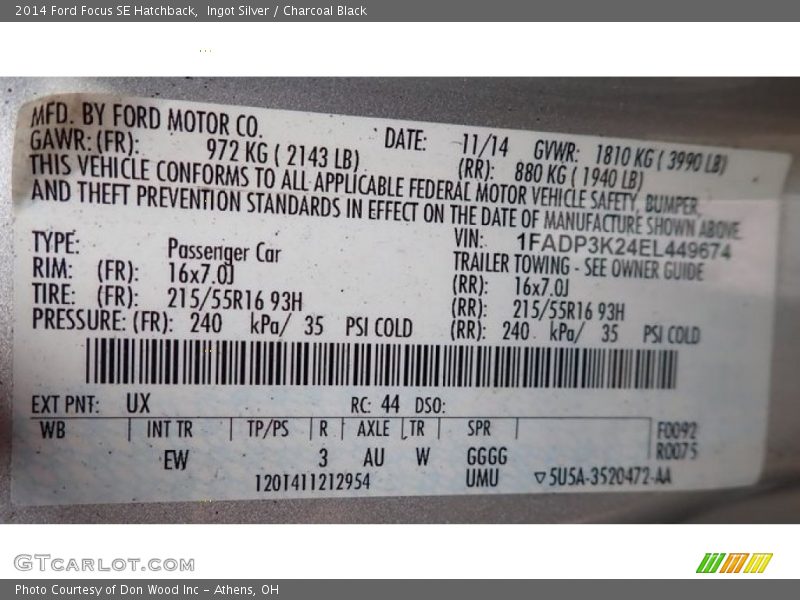 Ingot Silver / Charcoal Black 2014 Ford Focus SE Hatchback