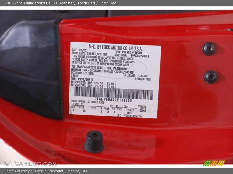 Torch Red / Torch Red 2002 Ford Thunderbird Deluxe Roadster