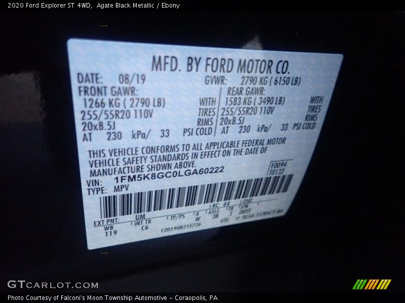Agate Black Metallic / Ebony 2020 Ford Explorer ST 4WD