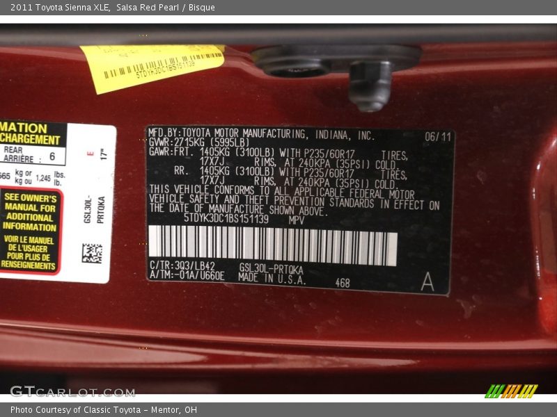 Salsa Red Pearl / Bisque 2011 Toyota Sienna XLE