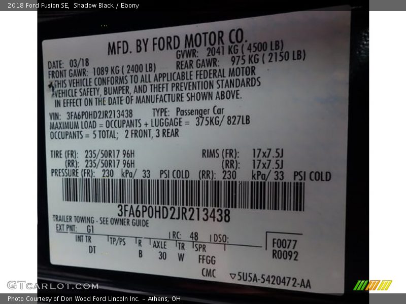 Shadow Black / Ebony 2018 Ford Fusion SE