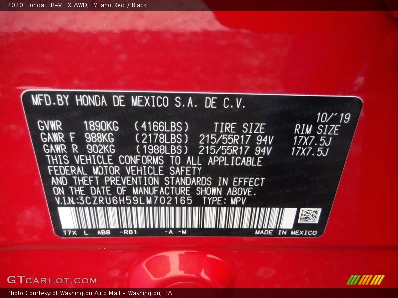 Milano Red / Black 2020 Honda HR-V EX AWD