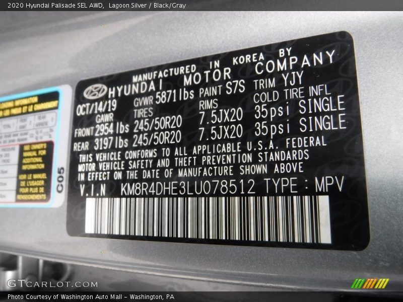 Lagoon Silver / Black/Gray 2020 Hyundai Palisade SEL AWD