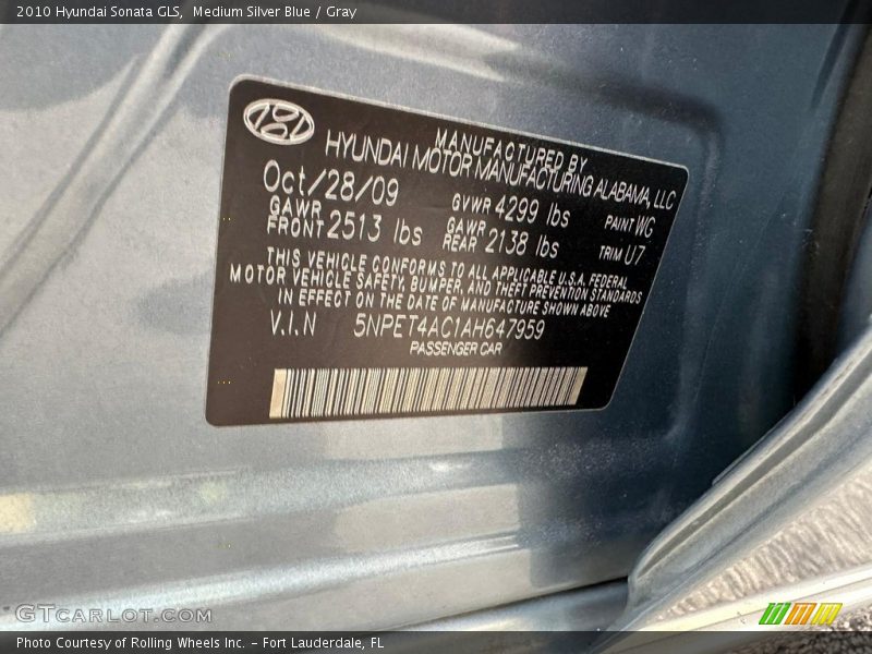 Medium Silver Blue / Gray 2010 Hyundai Sonata GLS