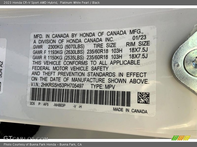 2023 CR-V Sport AWD Hybrid Platinum White Pearl Color Code NH883P