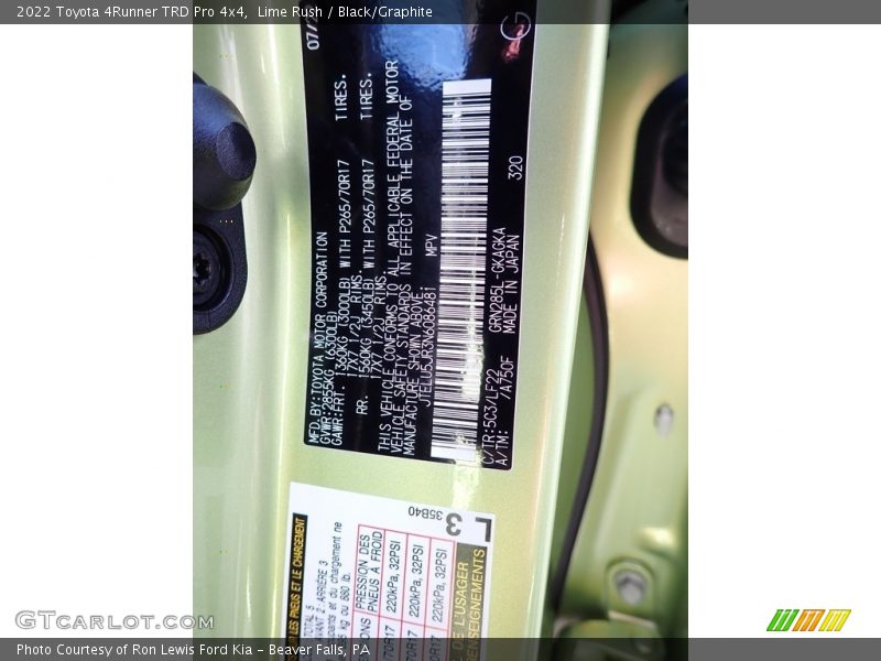 2022 4Runner TRD Pro 4x4 Lime Rush Color Code 5C3