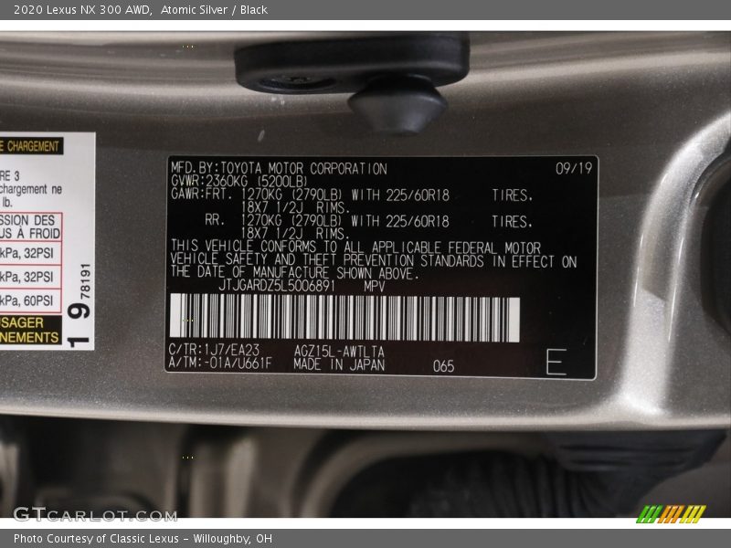 Atomic Silver / Black 2020 Lexus NX 300 AWD