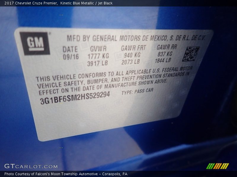 Kinetic Blue Metallic / Jet Black 2017 Chevrolet Cruze Premier