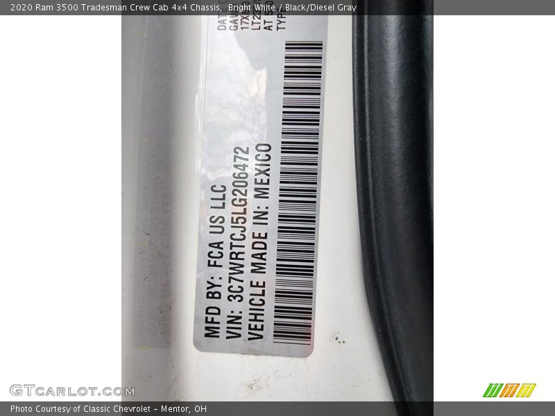 Bright White / Black/Diesel Gray 2020 Ram 3500 Tradesman Crew Cab 4x4 Chassis