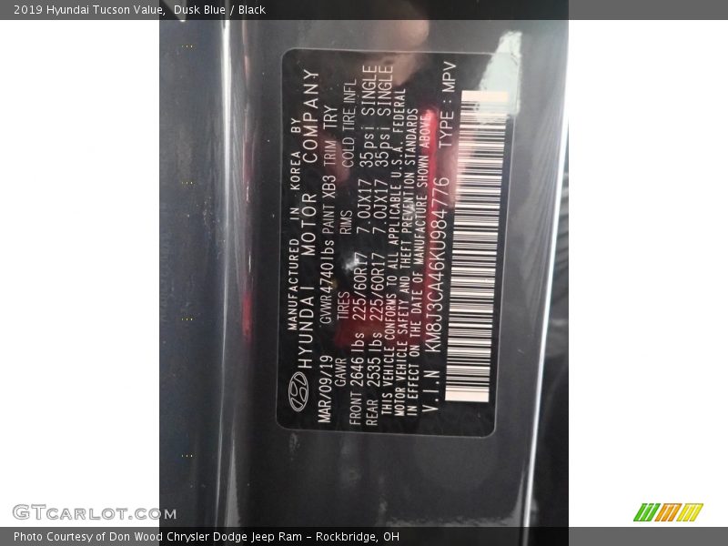 Dusk Blue / Black 2019 Hyundai Tucson Value
