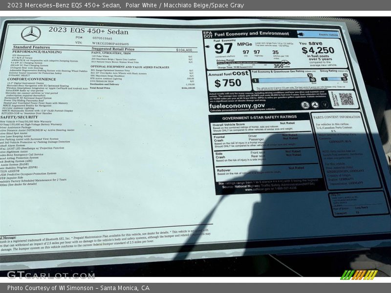  2023 EQS 450+ Sedan Window Sticker