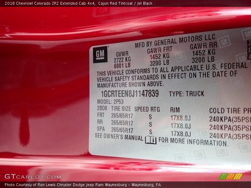 Cajun Red Tintcoat / Jet Black 2018 Chevrolet Colorado ZR2 Extended Cab 4x4