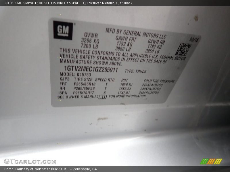 Quicksilver Metallic / Jet Black 2016 GMC Sierra 1500 SLE Double Cab 4WD