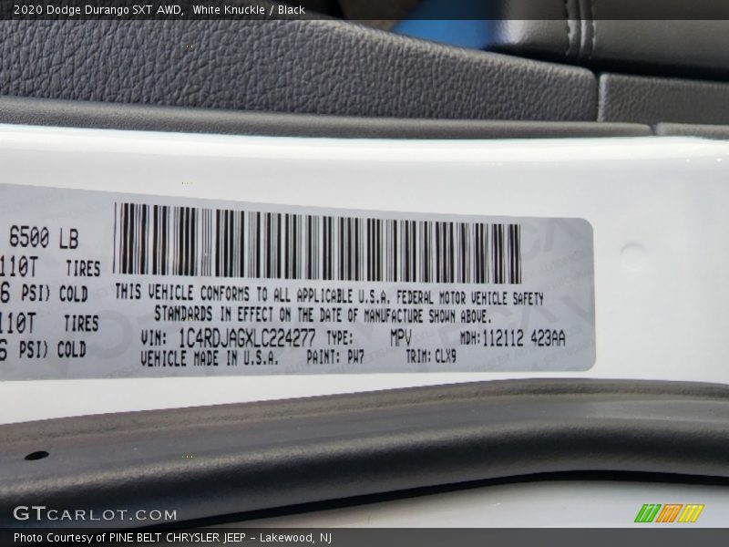White Knuckle / Black 2020 Dodge Durango SXT AWD